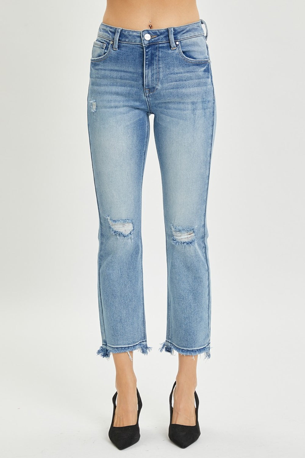 RISEN Full Size High Rise Distressed Cropped Straight Jeans - Shop All Around Divas