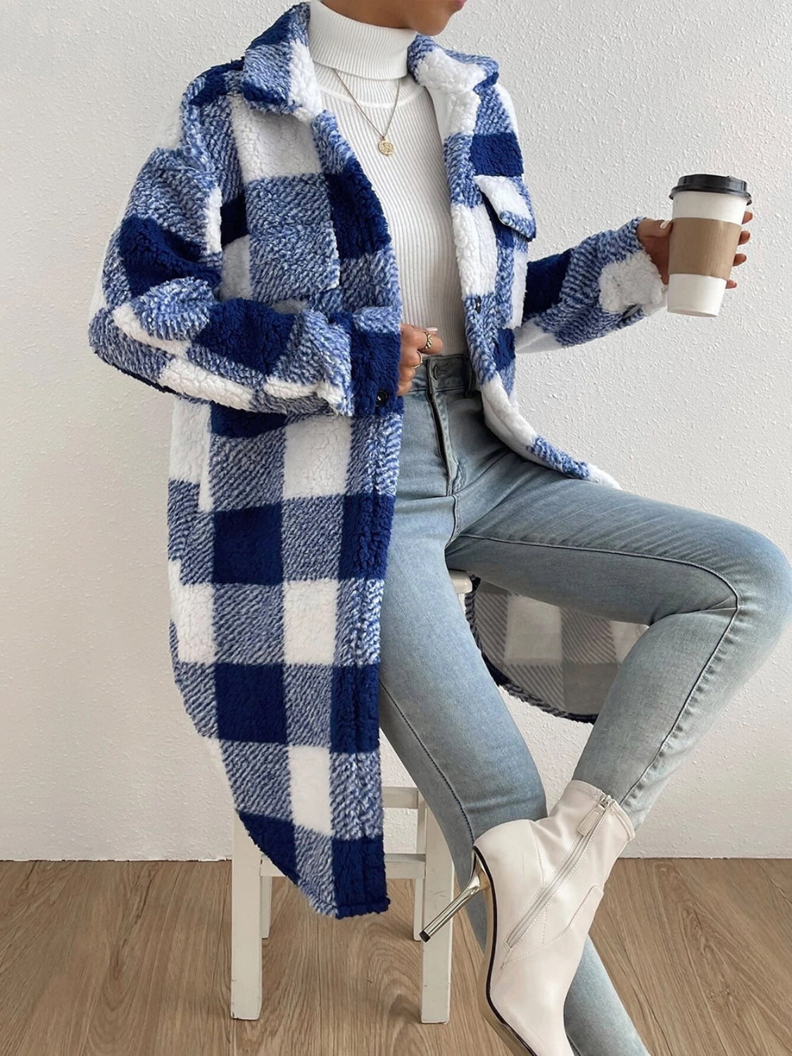 Plaid Collared Neck Button Down Coat - 5 colors