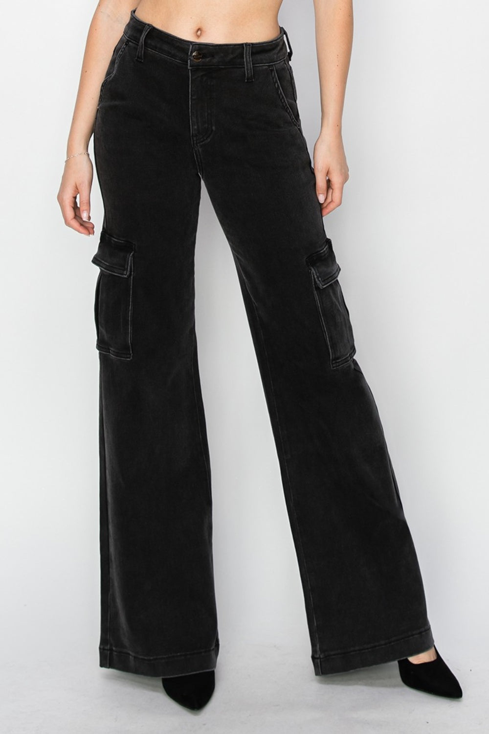 Risen Full Size High Rise Wide Leg Cargo Jeans Trendsi