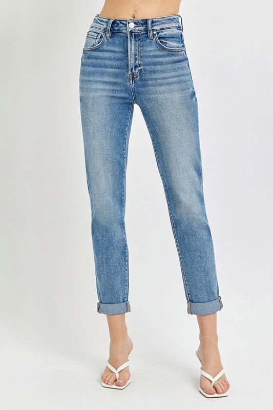 Risen Full Size High Rise Cropped Roll Up Jeans Trendsi