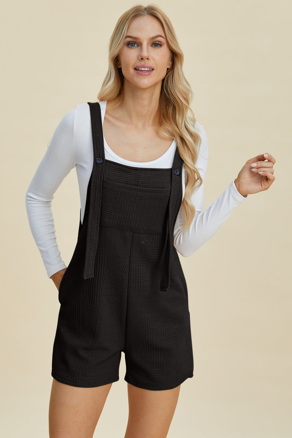 Double Take Full Size Texture Sleeveless Romper - 3 Colors Trendsi