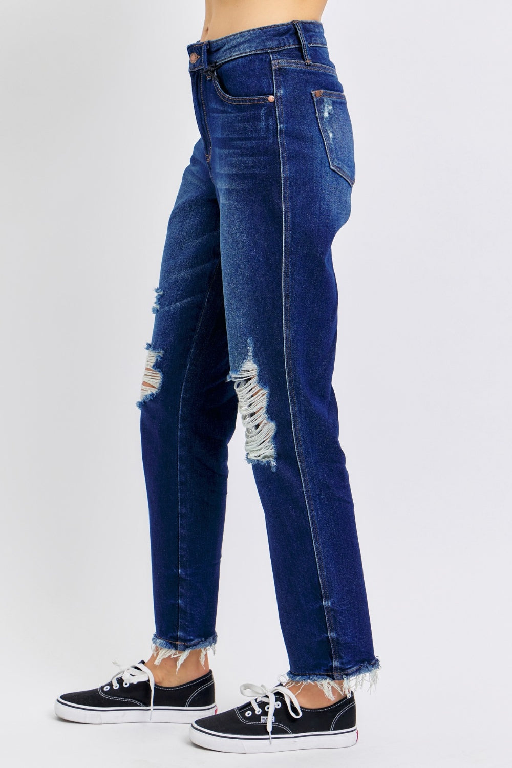 Judy Blue Full Size High Waist Rigid Magic Heavy Destroy Straight Jeans Trendsi