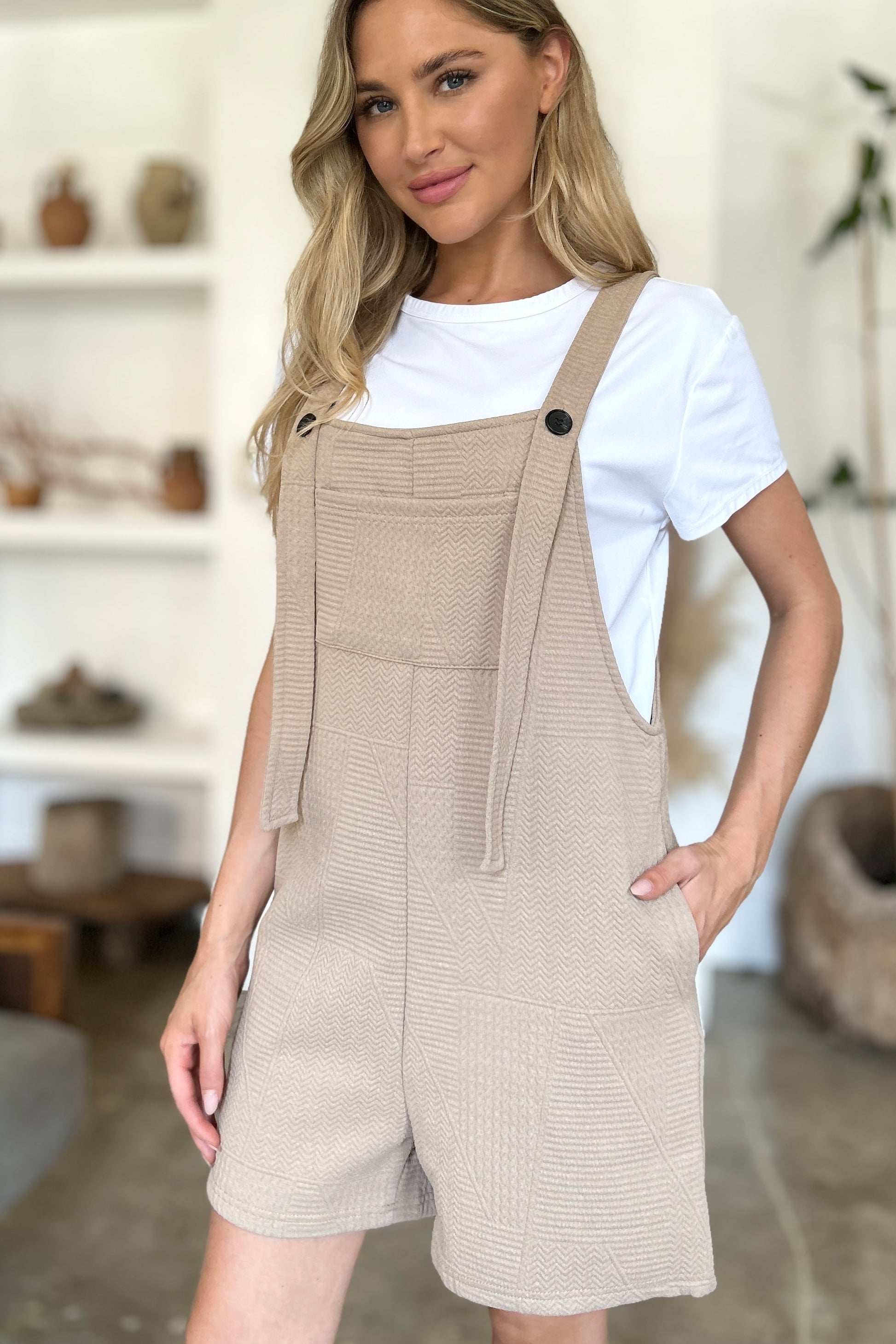 Double Take Full Size Texture Sleeveless Romper - 3 Colors Trendsi