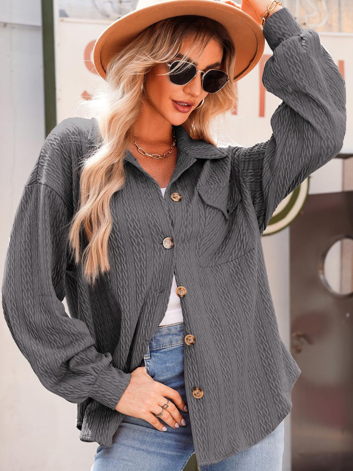 Textured Button Up Long Sleeve Shacket - 5 Colors