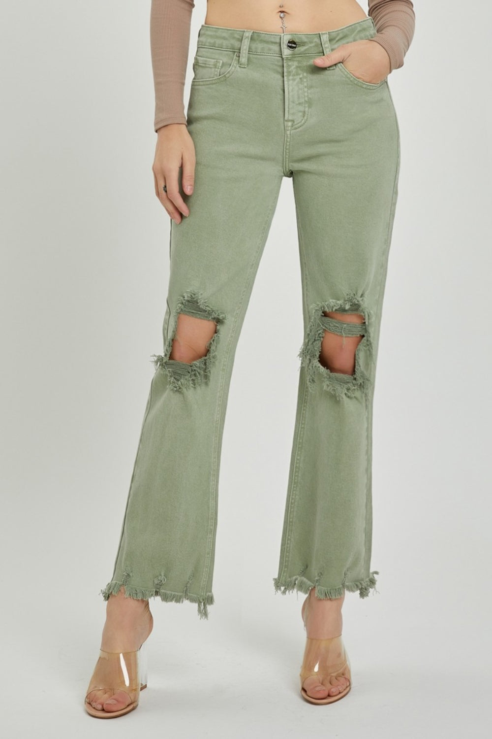 RISEN Distressed Ankle Bootcut Jeans - Shop All Around Divas