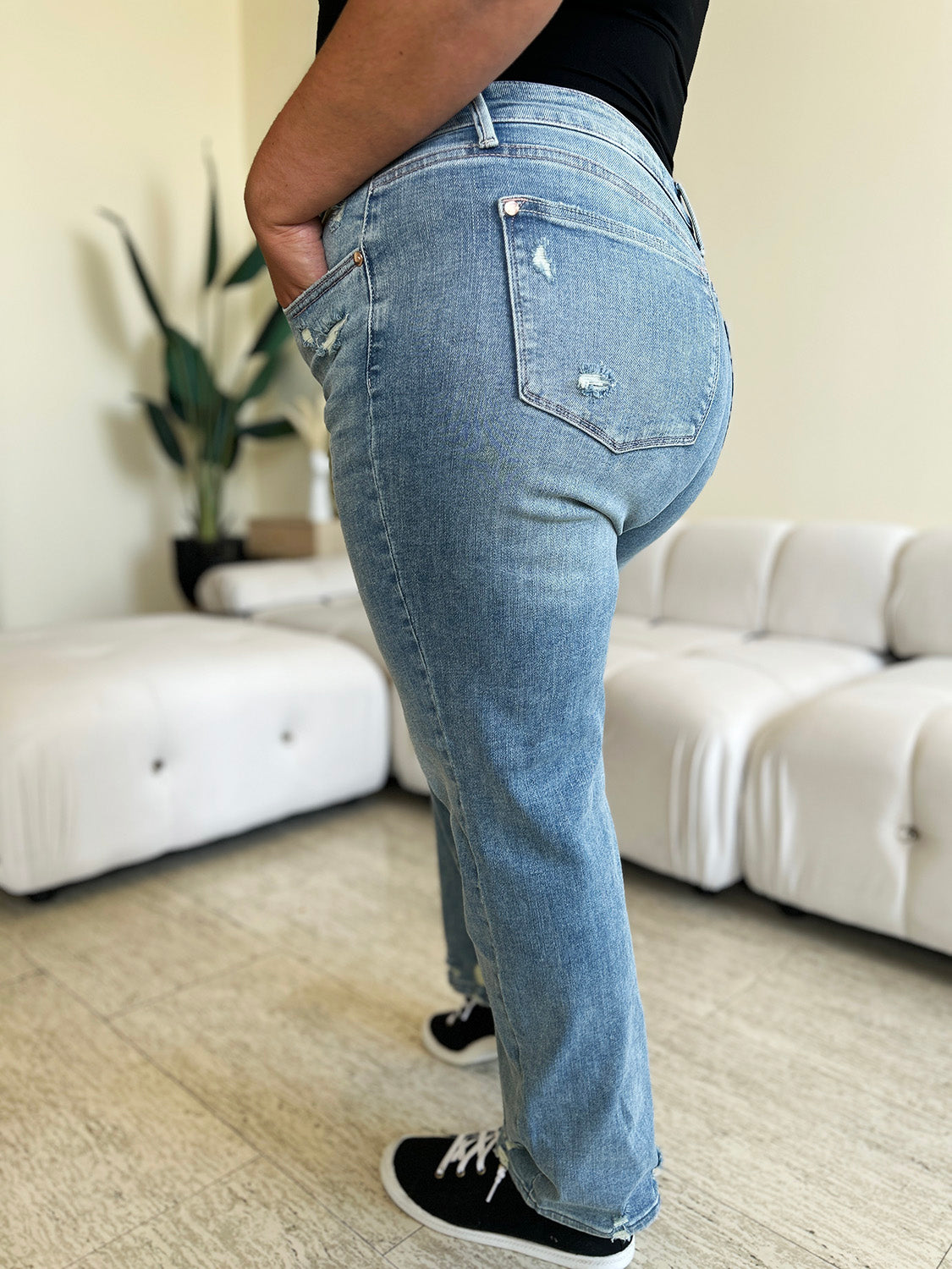 Judy Blue Full Size High Waist Distressed Straight Jeans - Shop All Around Divas