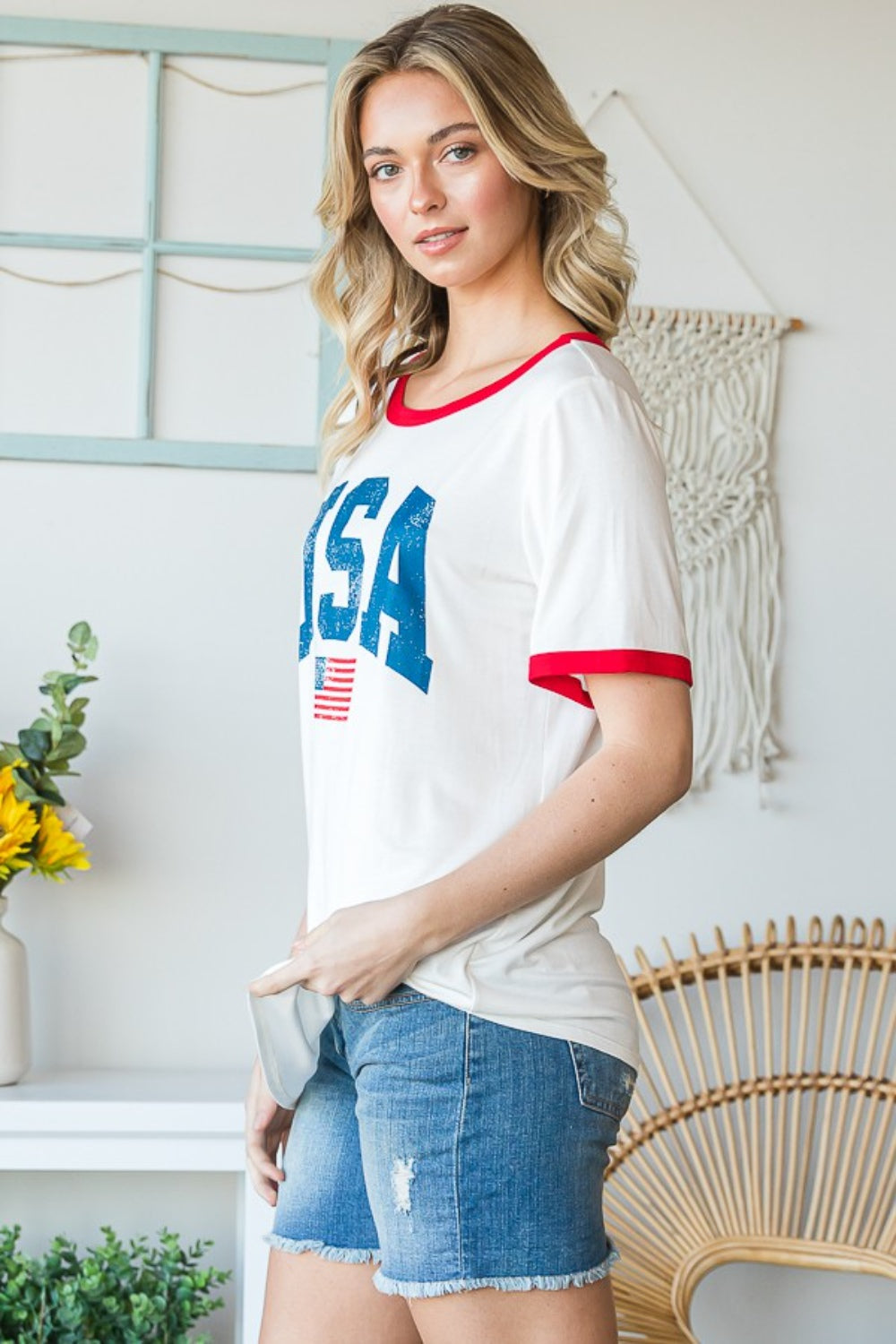 Heimish Full Size USA Contrast Trim Short Sleeve T-Shirt - Shop All Around Divas