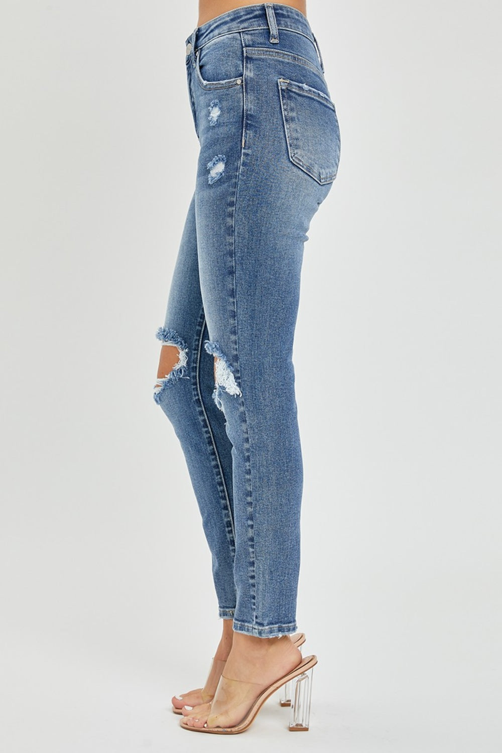 Risen Full Size High Rise Knee Distressed Skinny Jeans Trendsi