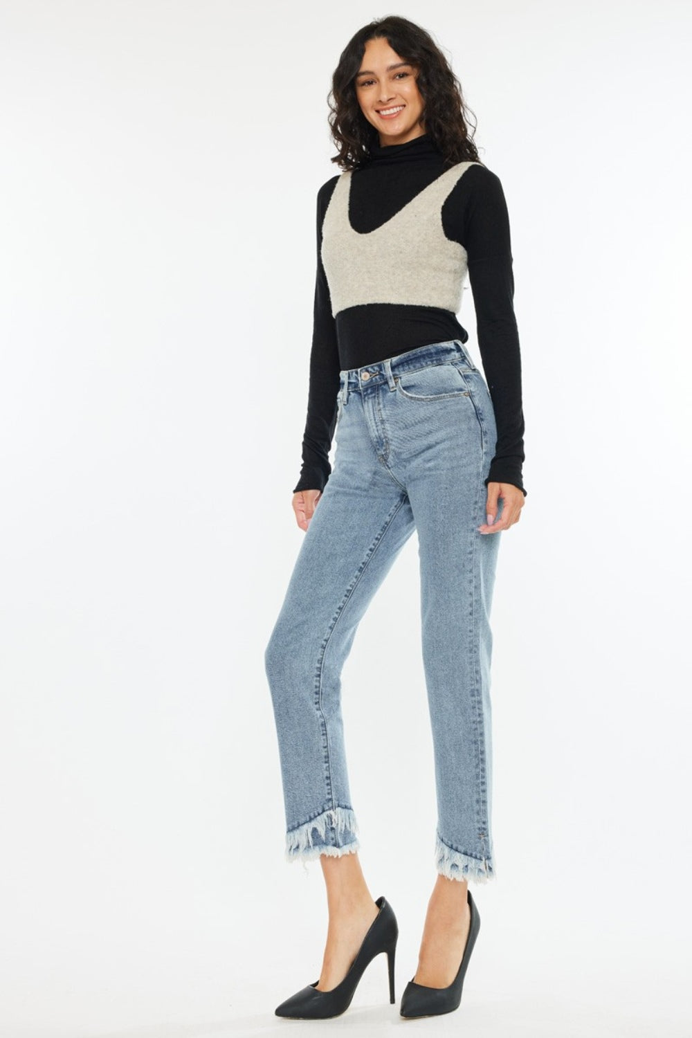 Kancan Raw Hem High Rise Straight Jeans Trendsi