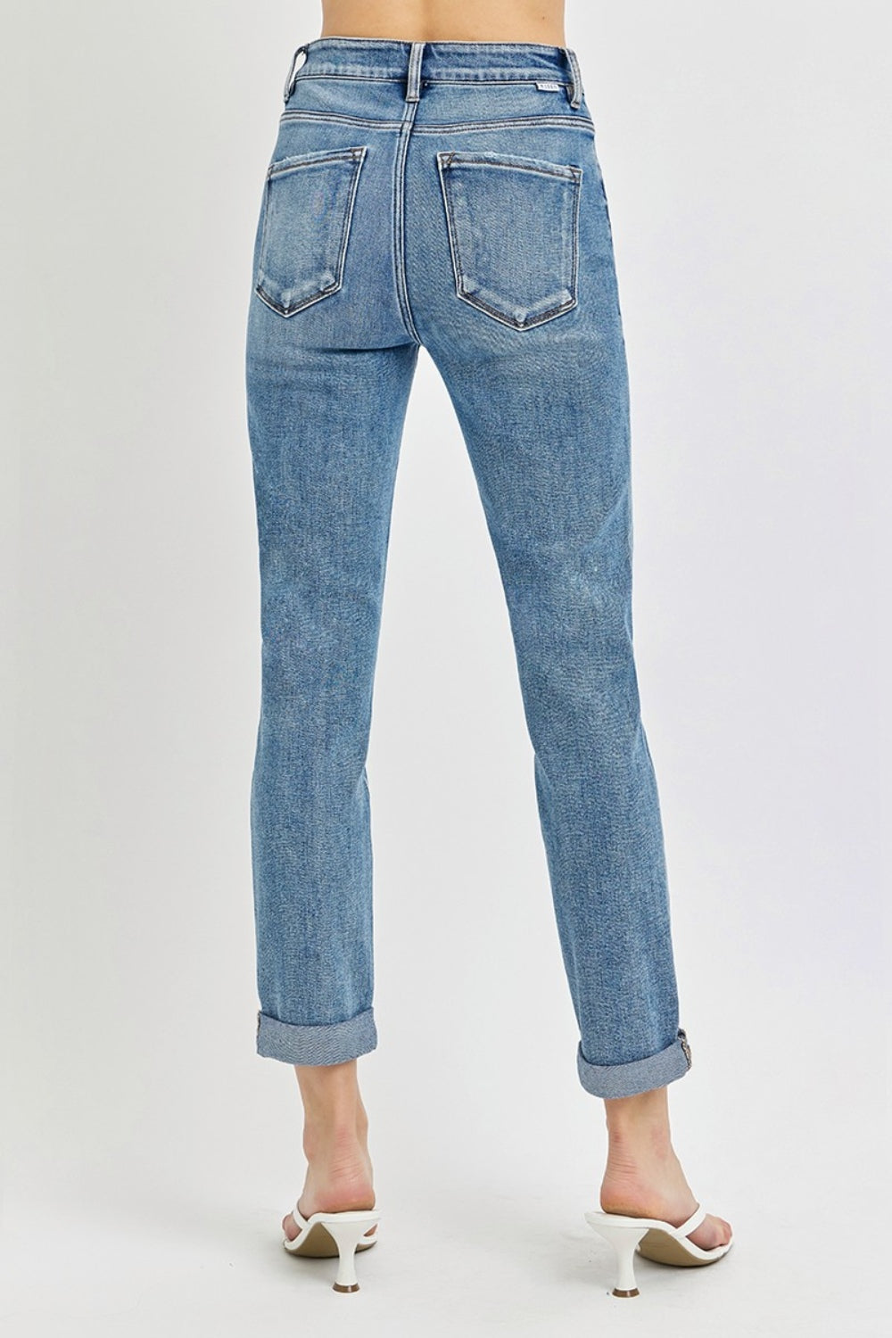 Risen Full Size High Rise Cropped Roll Up Jeans Trendsi