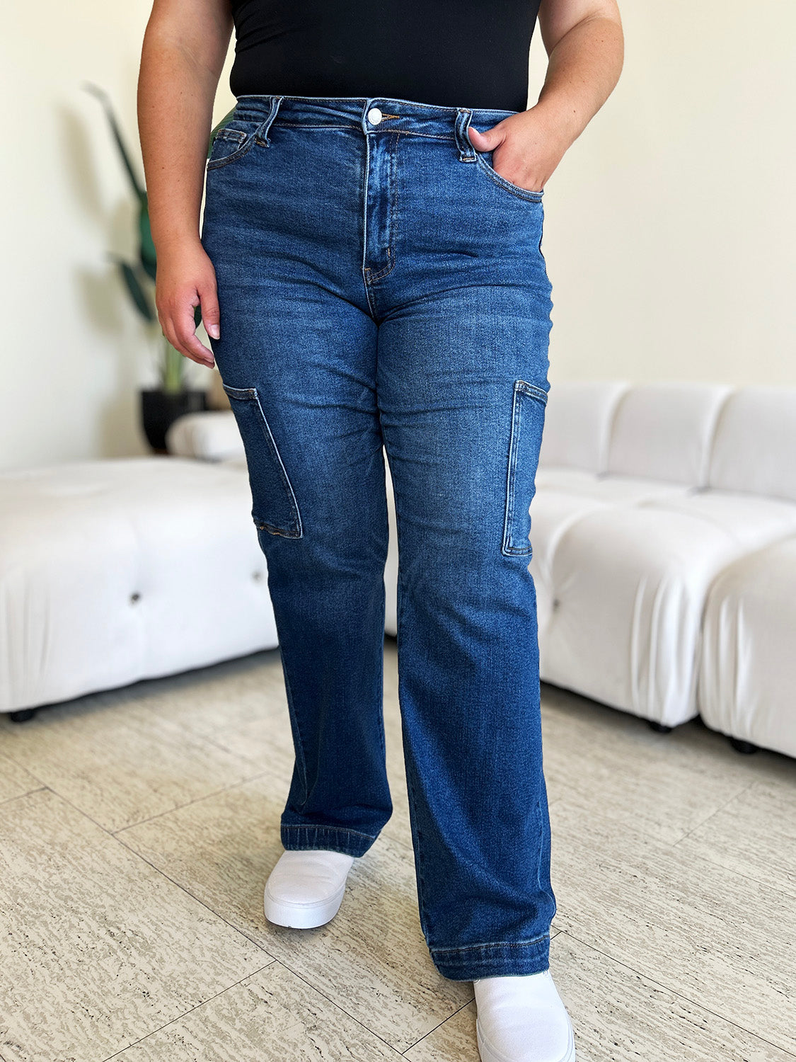 Judy Blue Full Size High Waist Straight Cargo Jeans - Shop All Around Divas