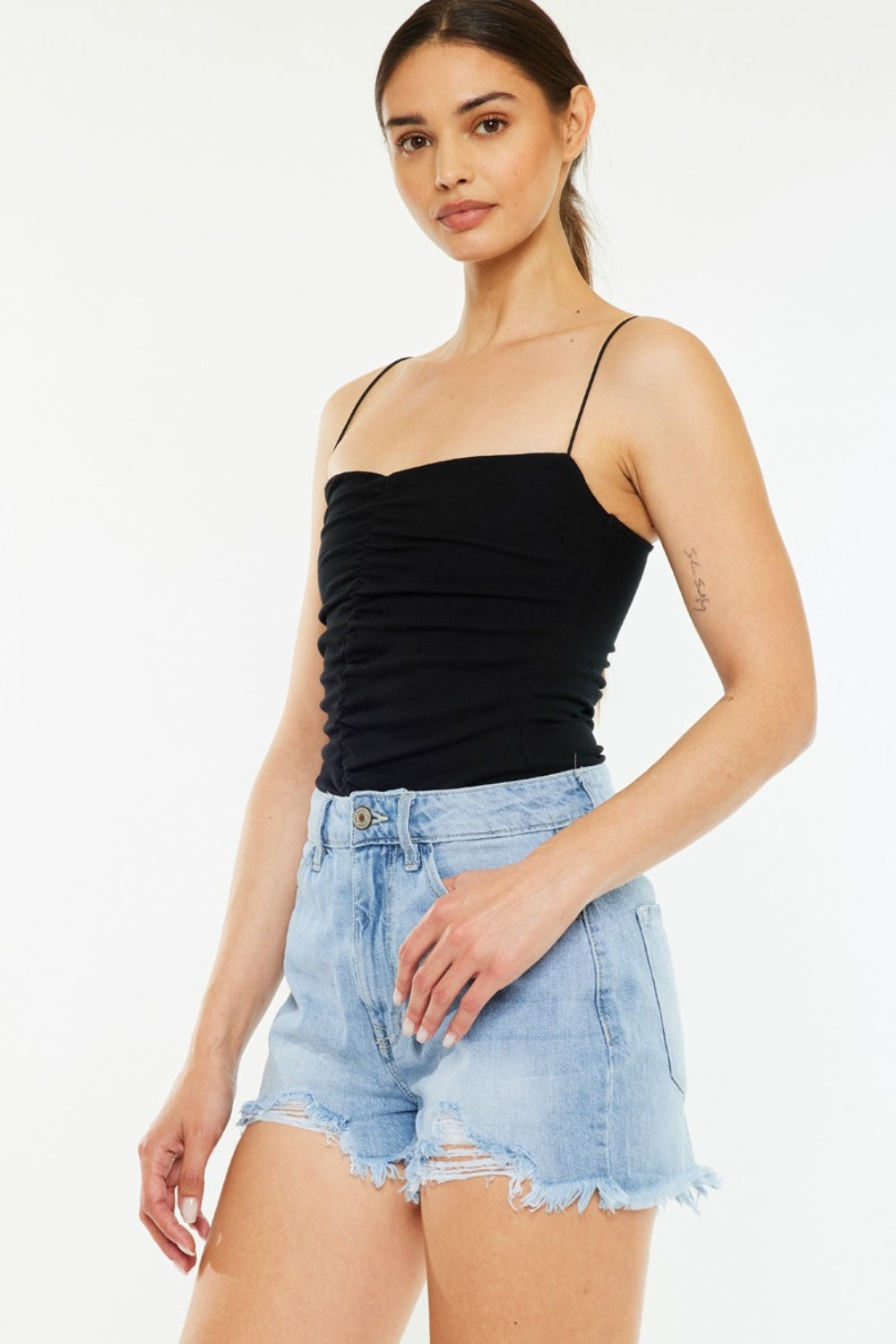 Kancan Raw Hem Distressed High Waist Denim Shorts - Shop All Around Divas