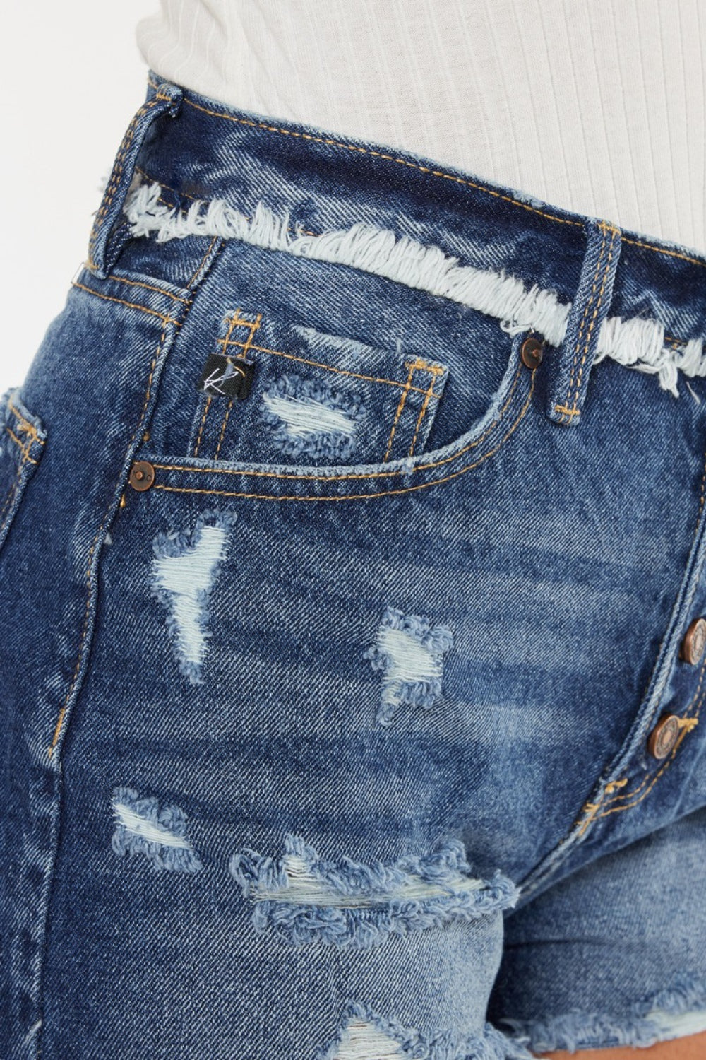 Kancan Distressed Button Fly Denim Shorts - Shop All Around Divas