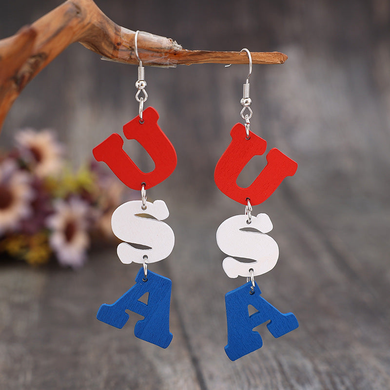 USA Wooden Letter Dangle Earrings - Shop All Around Divas