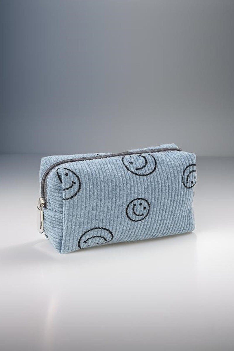 Zenana Smiley Face Corduroy Cosmetic Pouch - 6 Colors