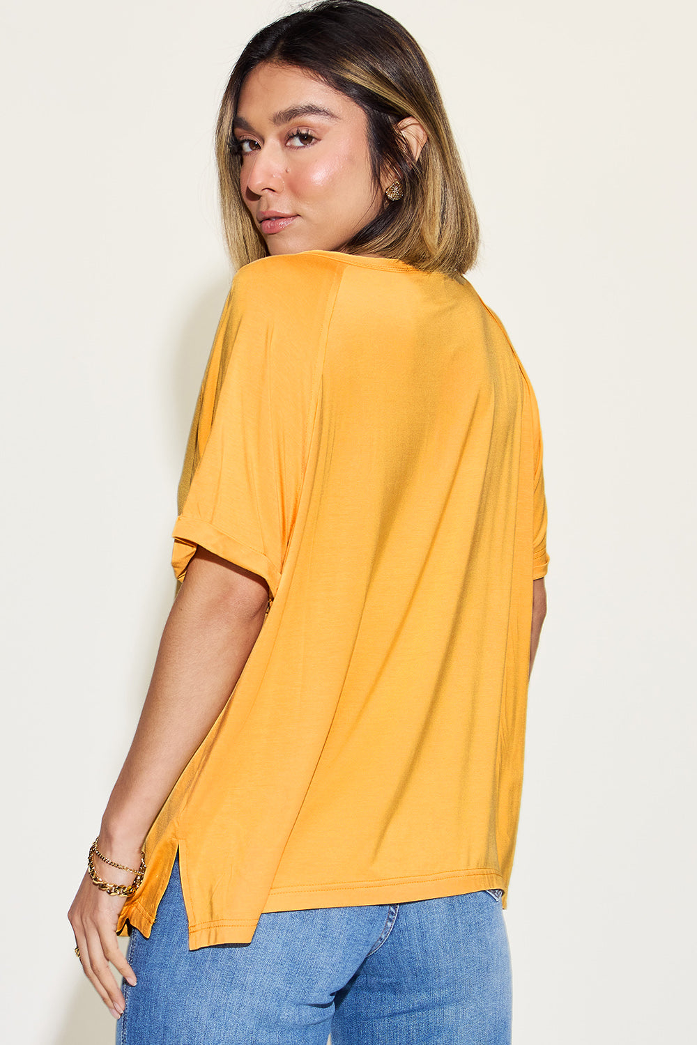Basic Bae Full Size Bamboo Slit V-Neck Short Sleeve T-Shirt - 4 Colors