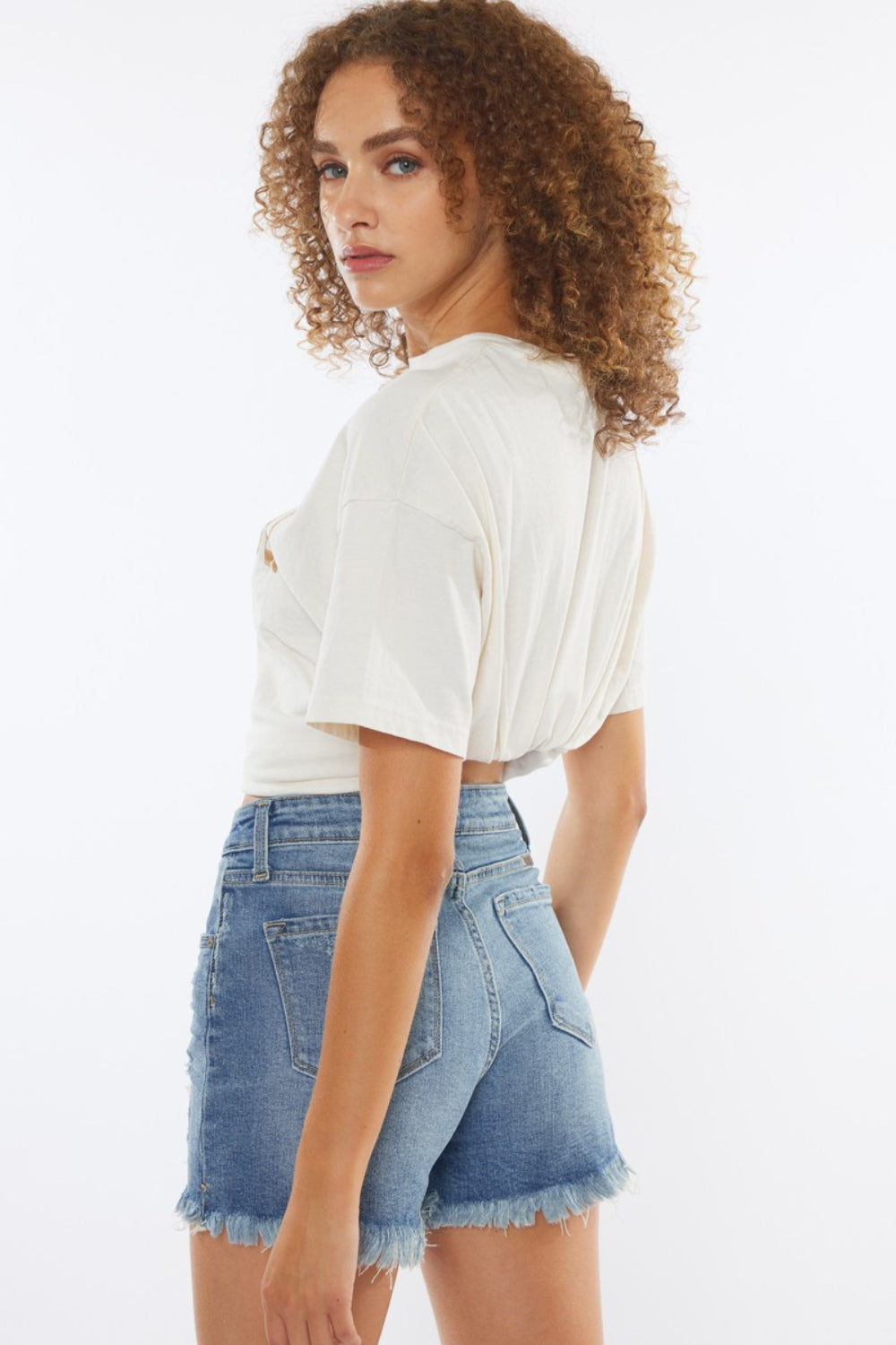 Kancan High Rise Frayed Hem Denim Shorts - Shop All Around Divas