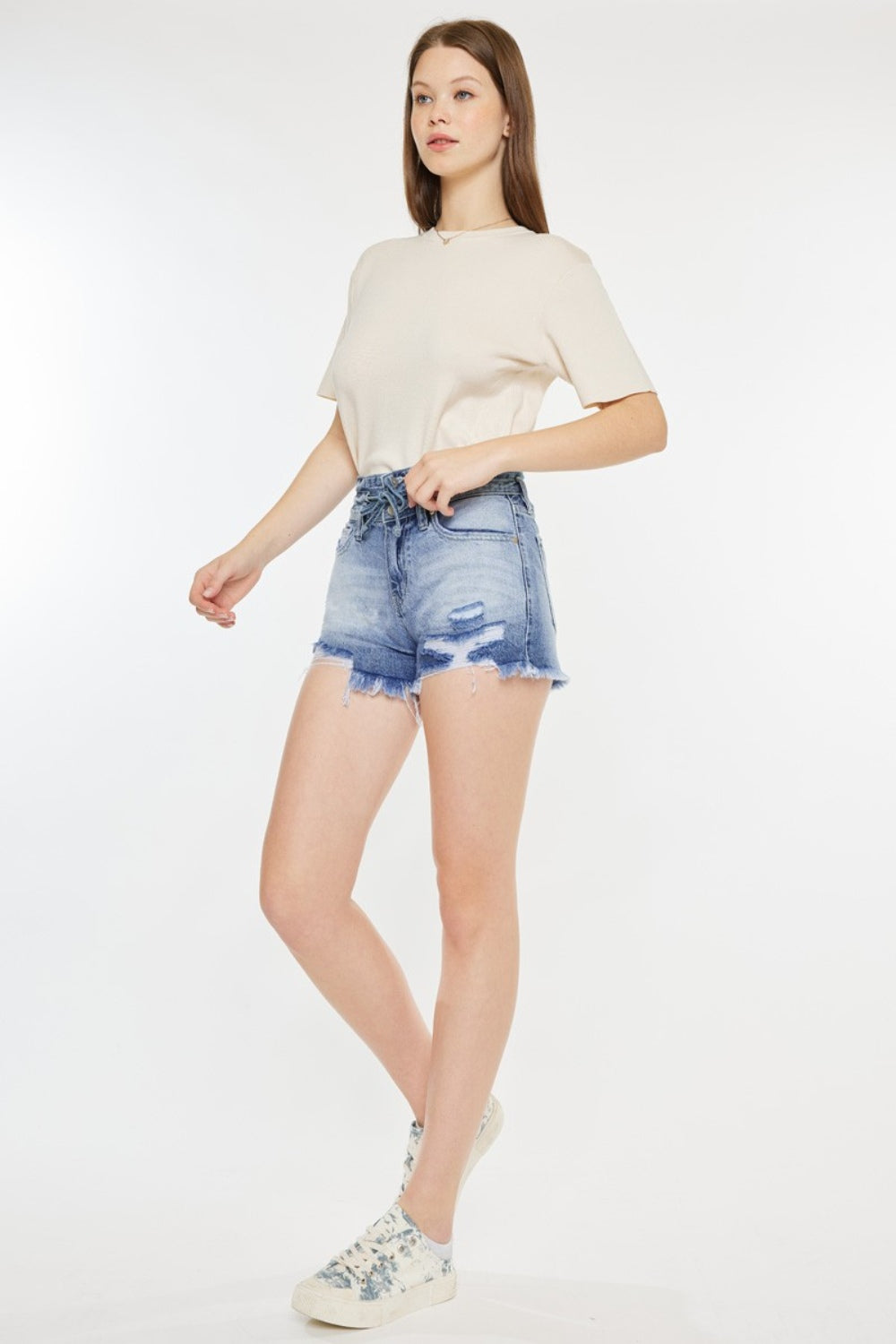 Kancan High Rise Frayed Hem Denim Shorts - Shop All Around Divas