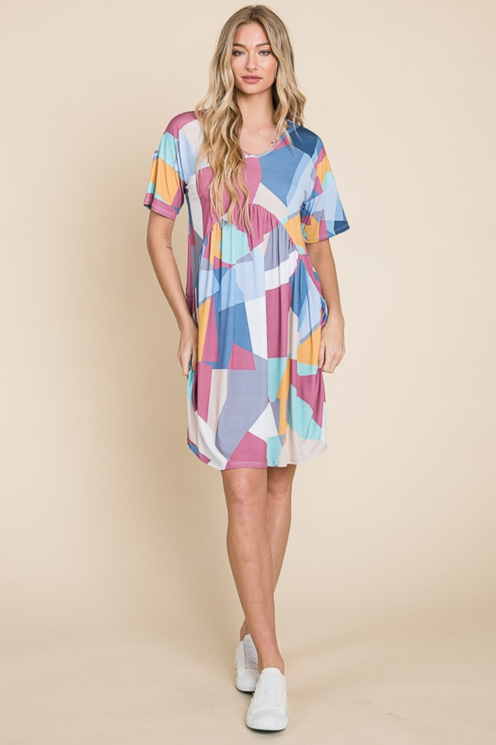 BOMBOM Ruched Color Block Short Sleeve Dress - Shop All Around Divas