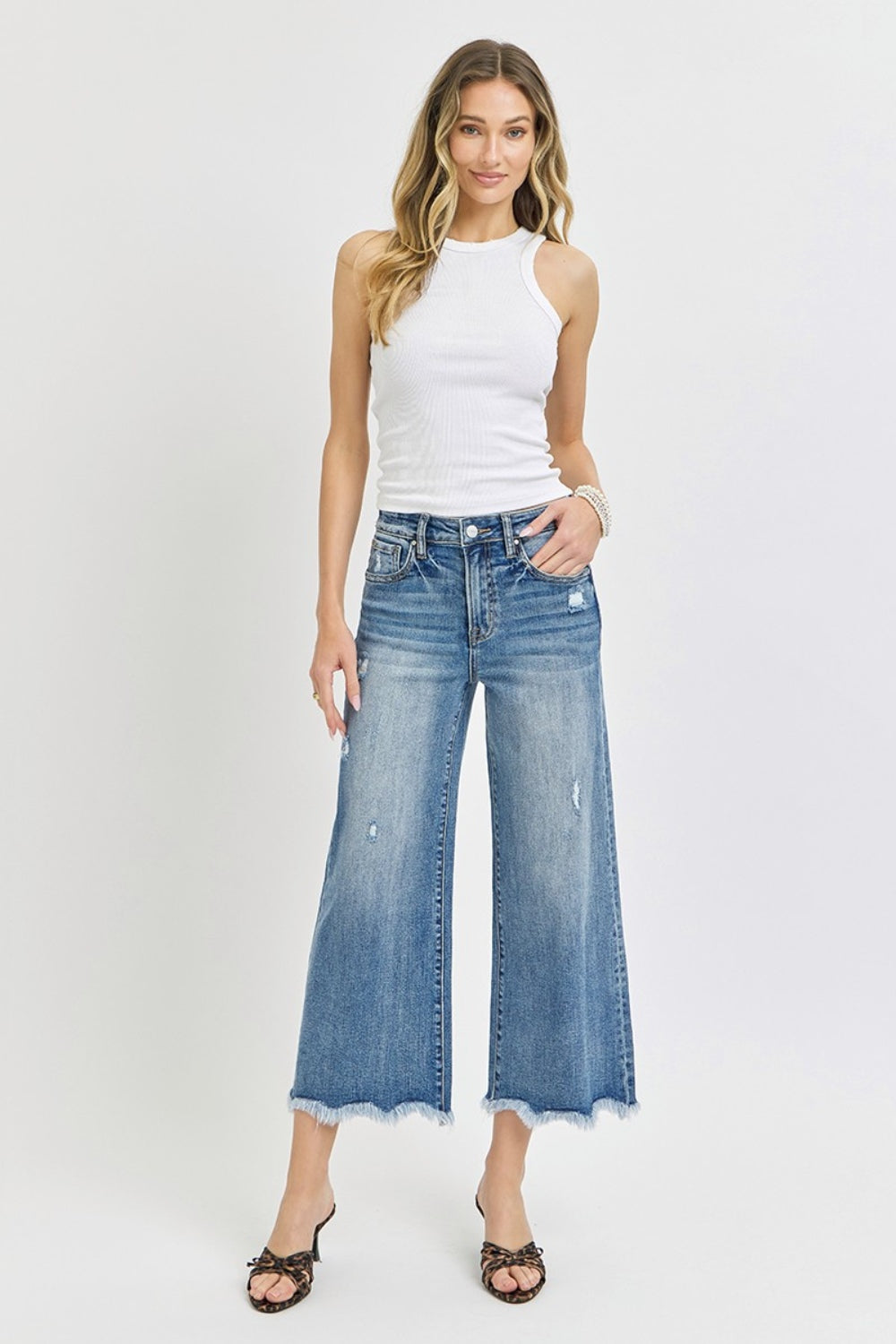 Risen High Rise Cropped Flare Jeans Trendsi