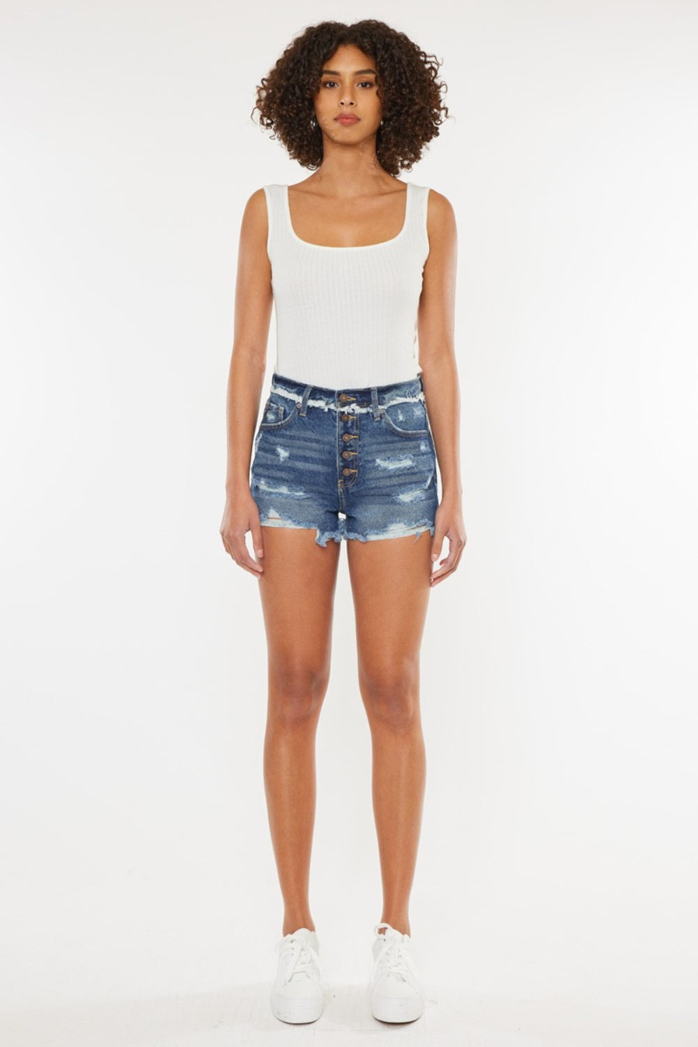 Kancan Distressed Button Fly Denim Shorts - Shop All Around Divas