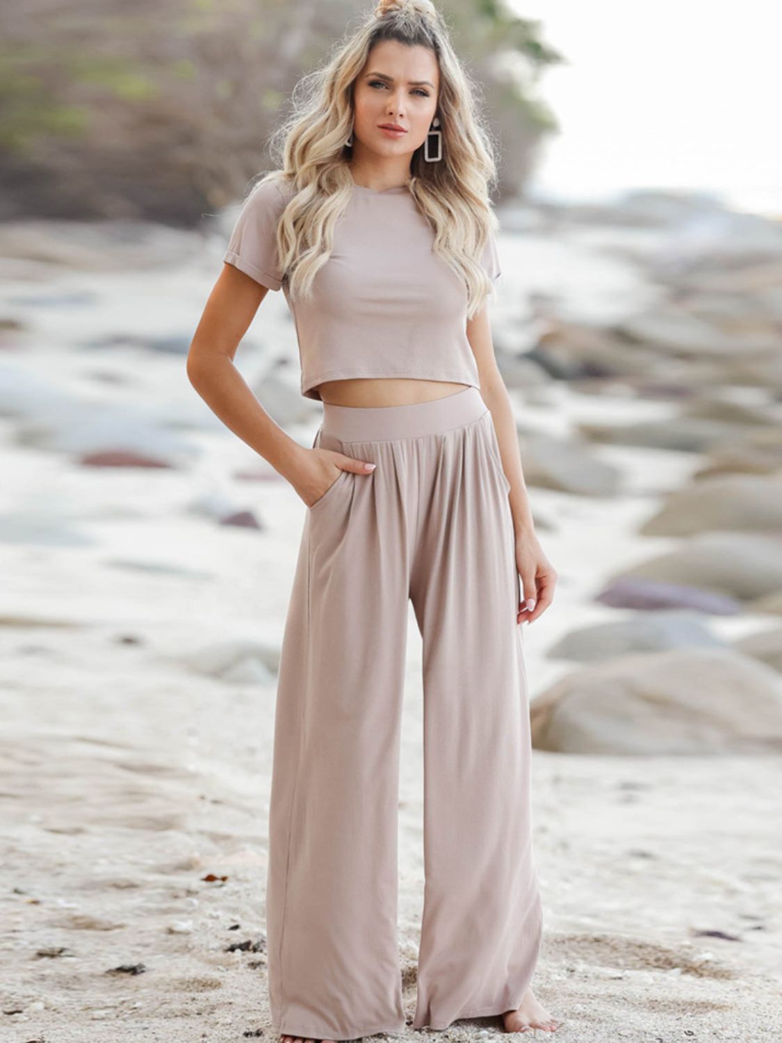 Short Sleeve T-Shirt and Wide Leg Pants Set - 3 Colors - Shop All Around Divas