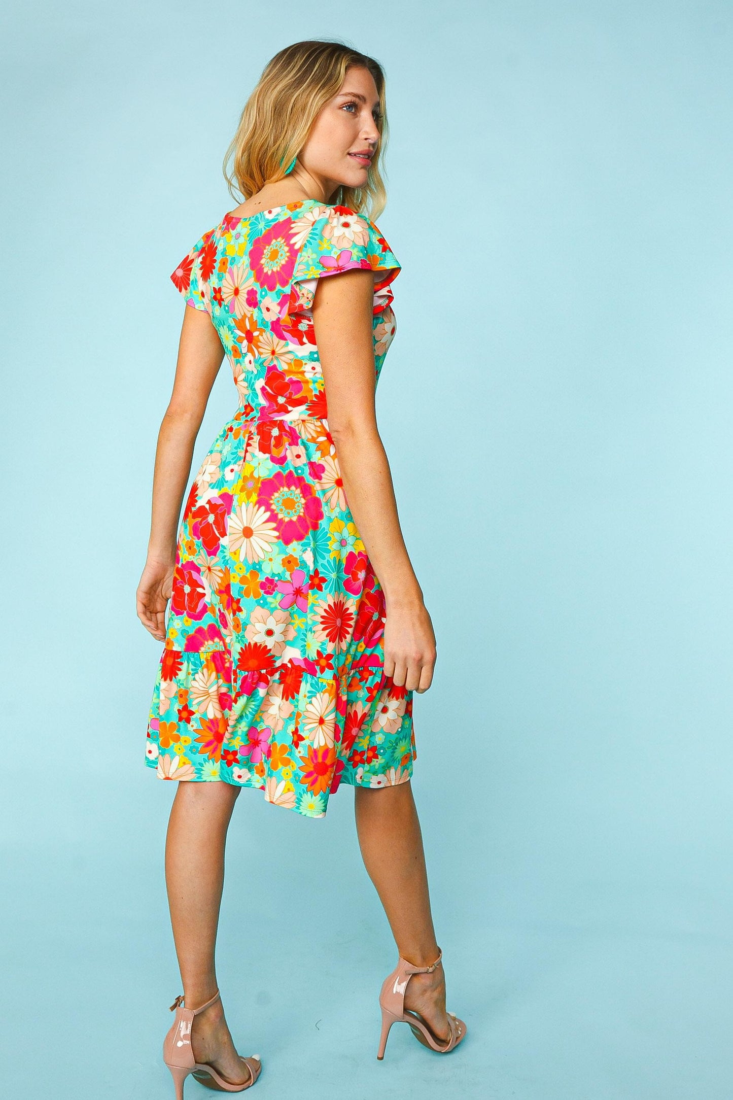 Haptics Floral Square Neck Short Sleeve Dress - Shop All Around Divas