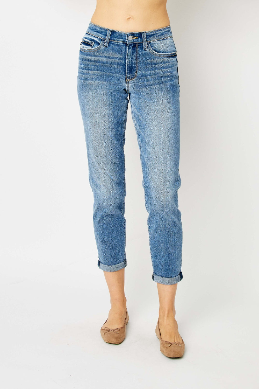 Judy Blue Full Size Cuffed Hem Slim Jeans - Shop All Around Divas