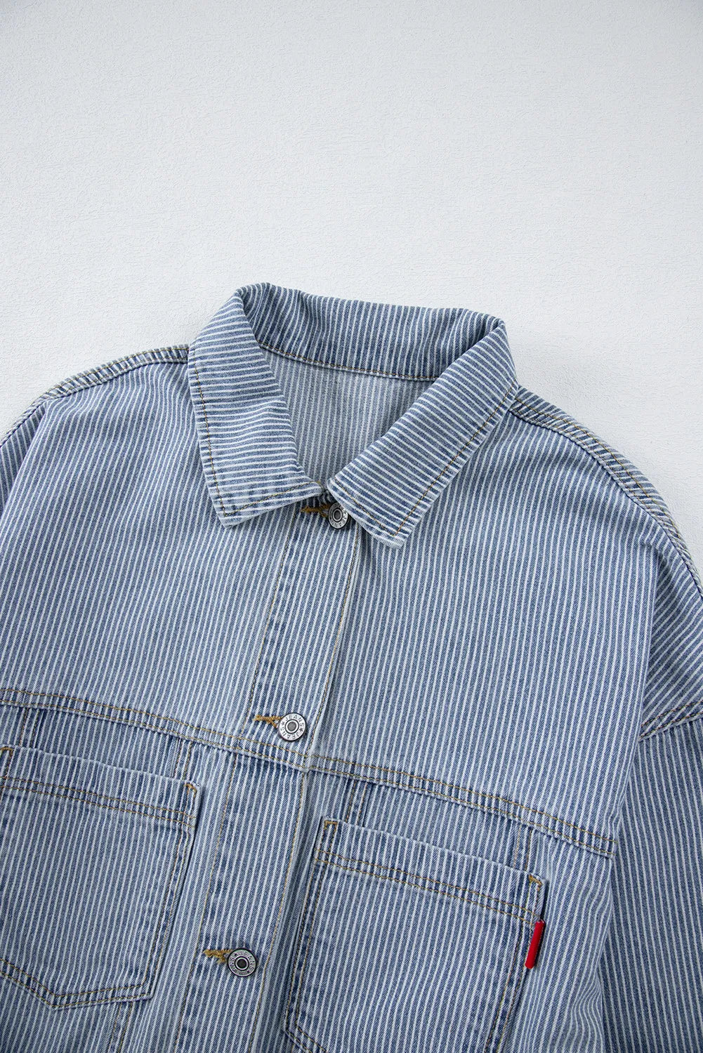 Striped Button Up Long Sleeve Denim Jacket Trendsi