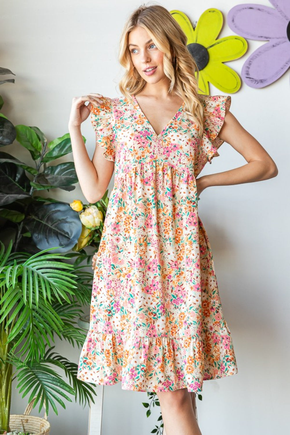 Heimish  Floral Ruffled V-Neck Dress - Shop All Around Divas