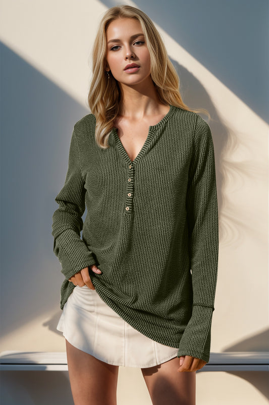 Double Take  Notched Thumbhole Long Sleeve T-Shirt - 8 Colors