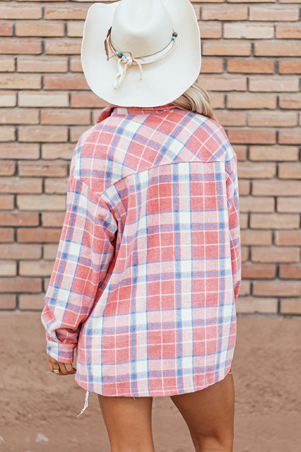 Plaid Button Up Long Sleeve Shacket Trendsi