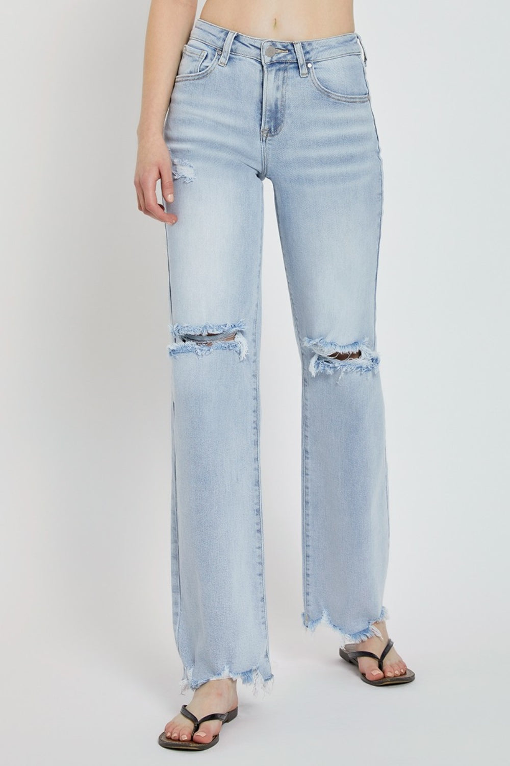 Risen Full Size High Rise Distressed Wide Leg Jeans Trendsi