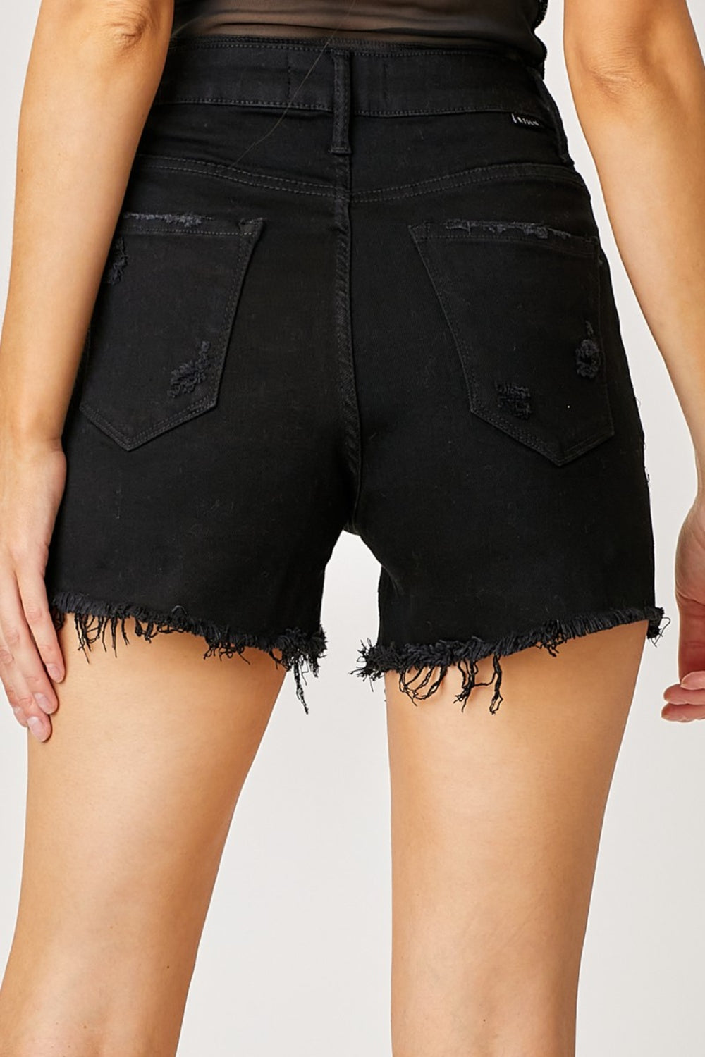 RISEN Frayed Hem Denim Shorts with Fringe Detail Pockets - Shop All Around Divas