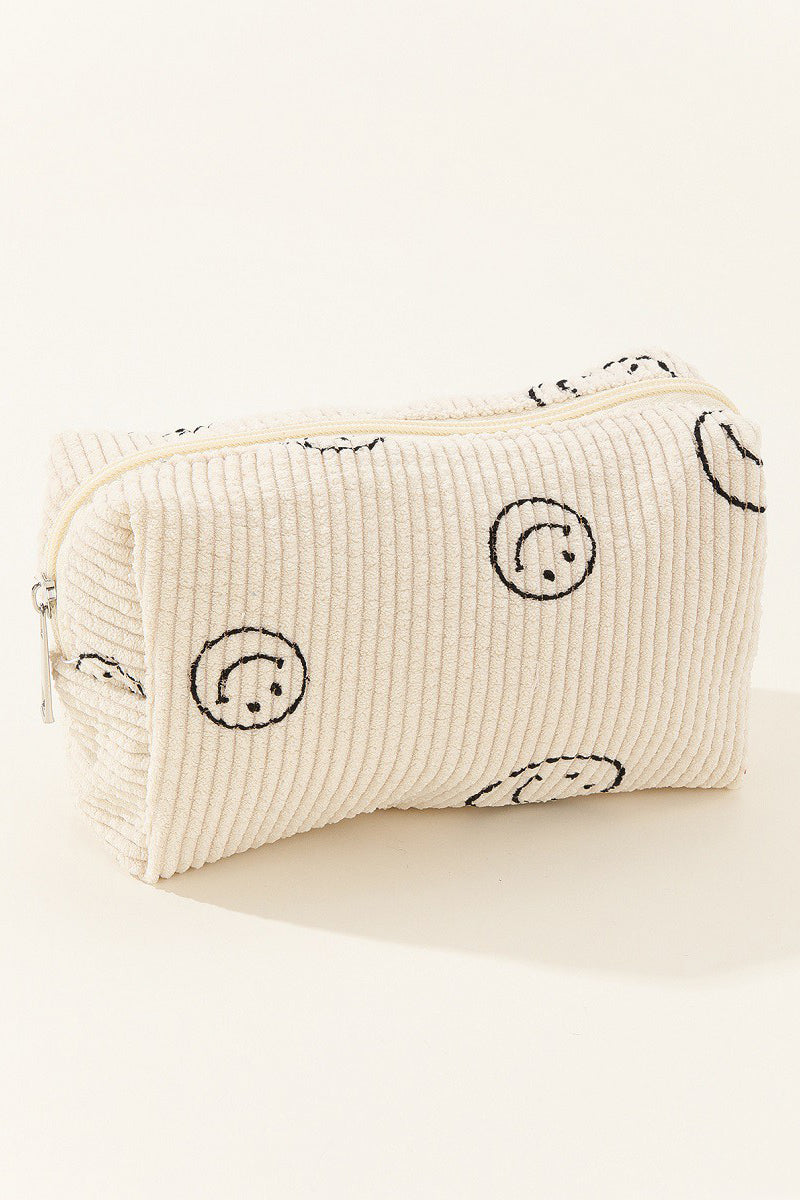 Zenana Smiley Face Corduroy Cosmetic Pouch - 6 Colors