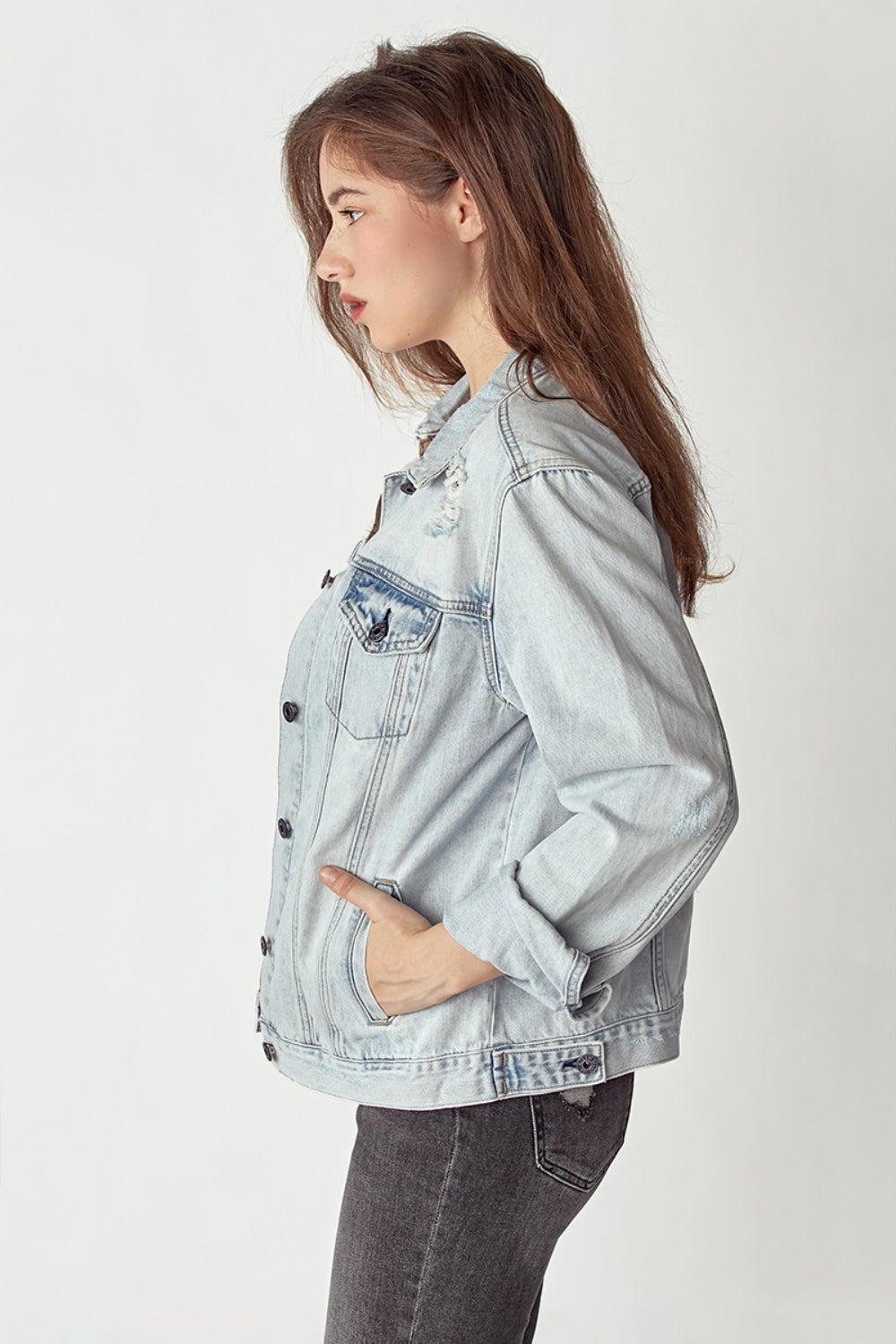 RISEN Distressed Button Up Jacket - Shop All Around Divas