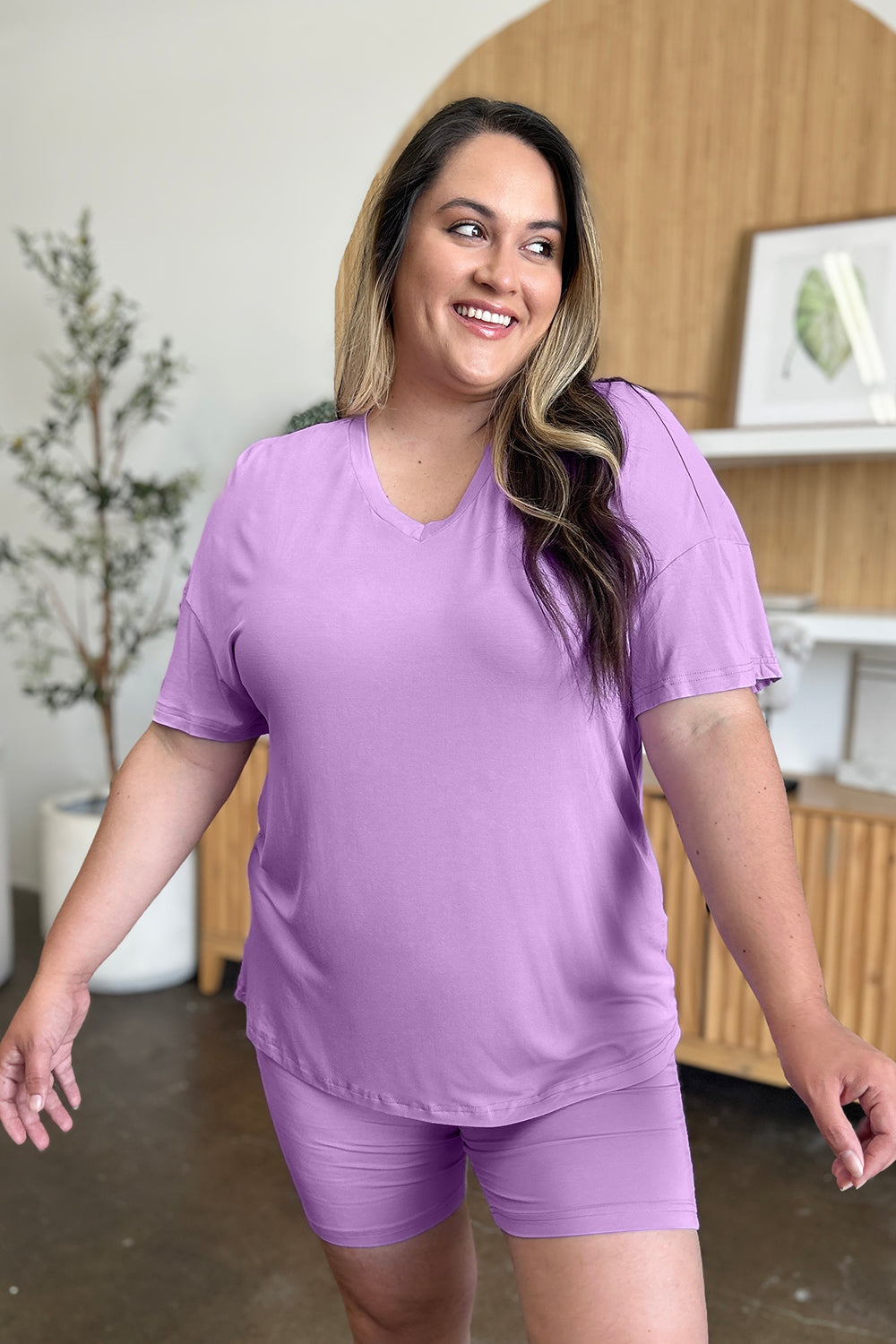 Basic Bae Bamboo Full Size  V-Neck Drop Shoulder T-Shirt and Shorts Set - 5 Colors - Shop All Around Divas