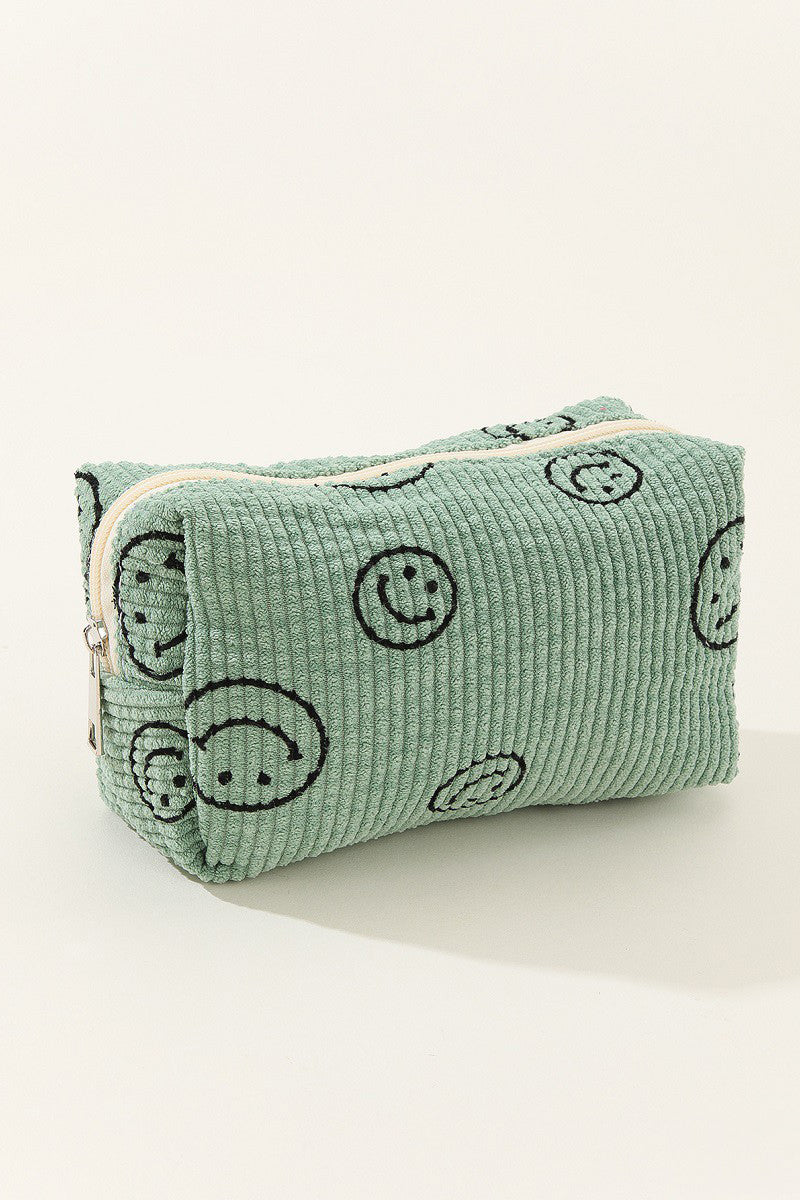 Zenana Smiley Face Corduroy Cosmetic Pouch - 6 Colors