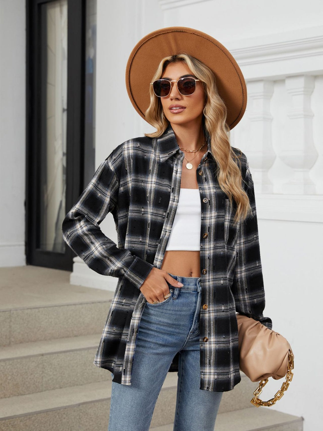 Plaid Button Up Long Sleeve Shirt - 4 Styles Trendsi