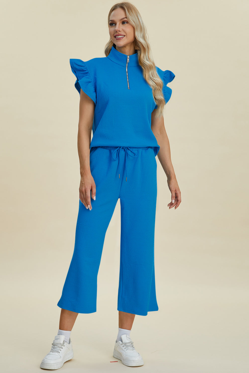 Double Take Texture Ruffle Short Sleeve Top and Wide Leg Pants Set - 5 Colors Trendsi