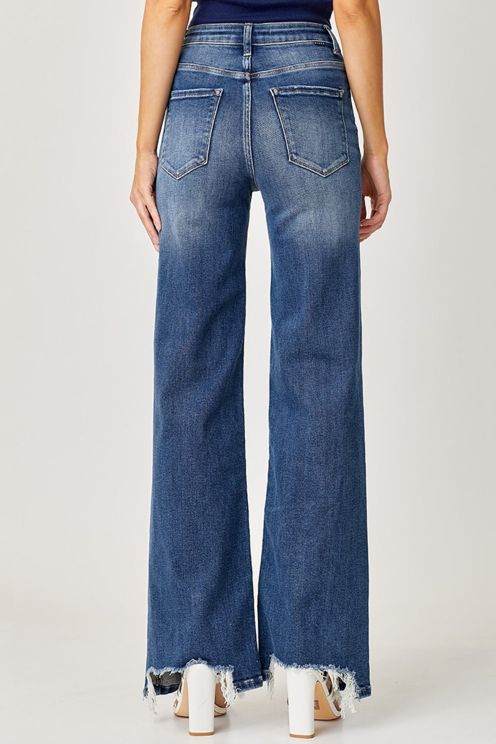 Risen Full Size High Rise Frayed Hem Wide Leg Jeans Trendsi