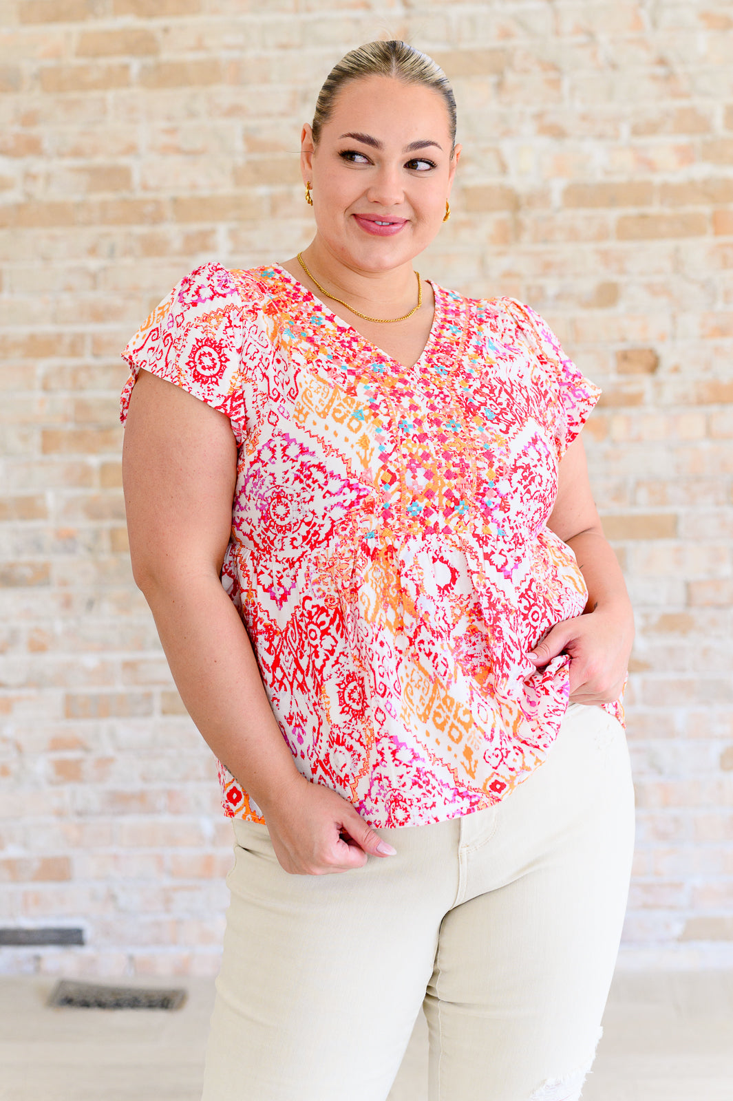 A Matter of Time Flutter Sleeve Top in Multi - Shop All Around Divas