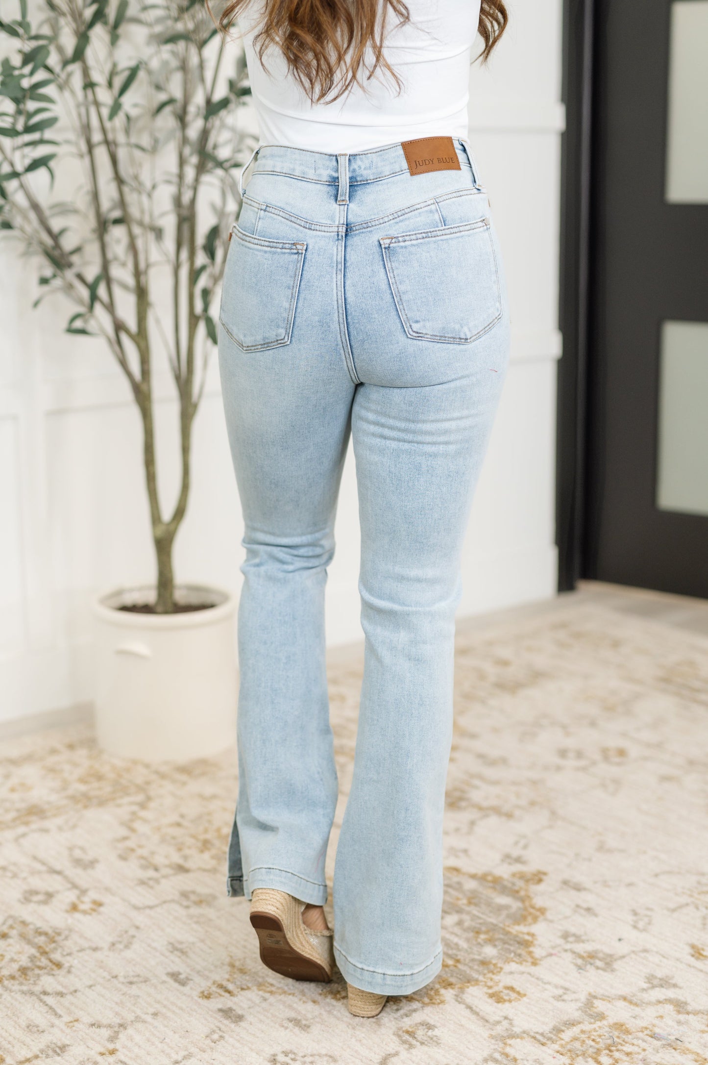 Alexis High Rise Control Top Slit Hem Slim Bootcut Jeans - JUDY BLUE