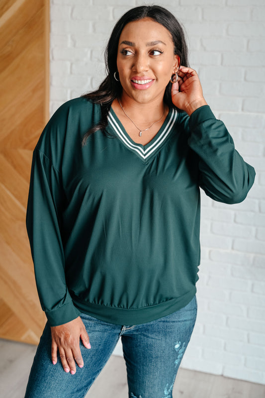 All Out Comfort V-Neck Pullover in Midnight Green Ave Shops