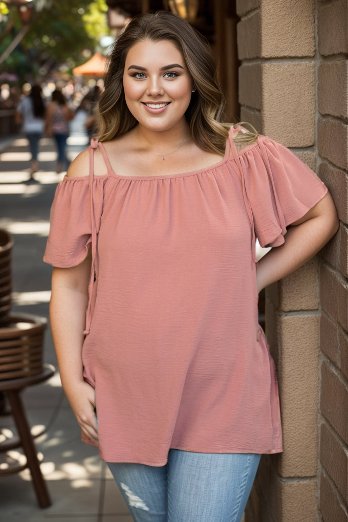 Blushing Over You - Tie Shoulder Boutique Simplified