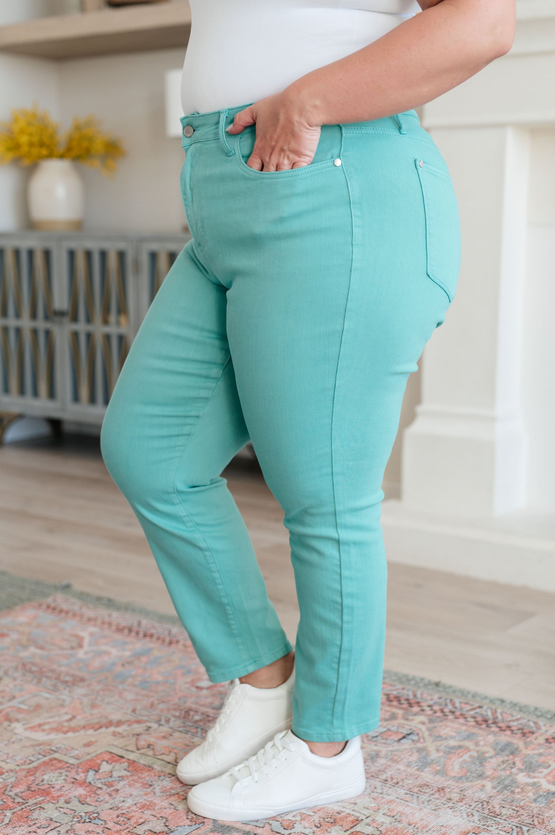 Bridgette High Rise Garment Dyed Slim Jeans in Aquamarine - JUDY BLUE - Shop All Around Divas