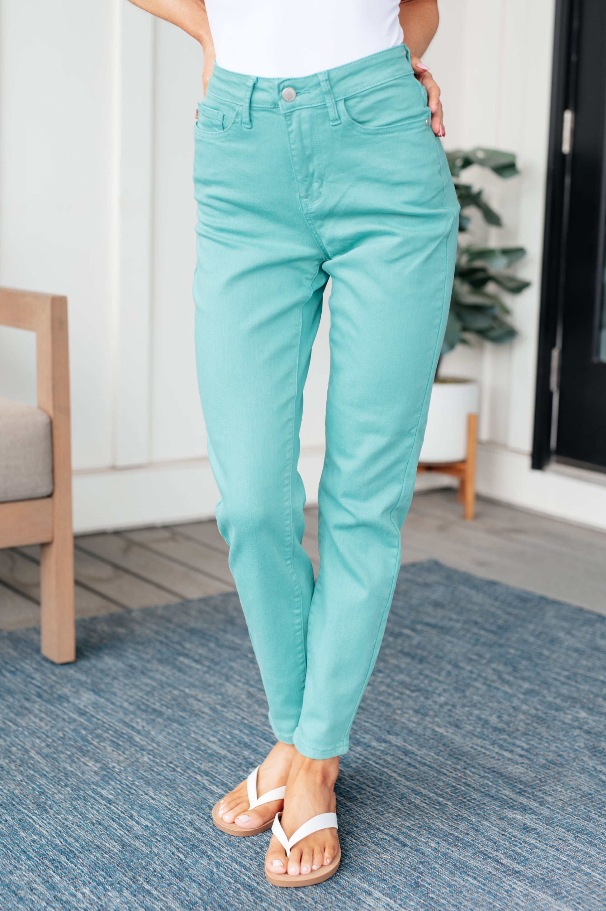 Bridgette High Rise Garment Dyed Slim Jeans in Aquamarine - JUDY BLUE - Shop All Around Divas