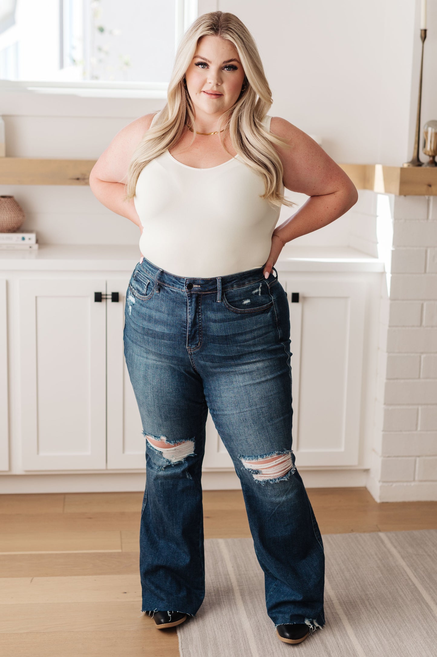 Cassandra High Rise Control Top Distressed Flare Jeans - Shop All Around Divas