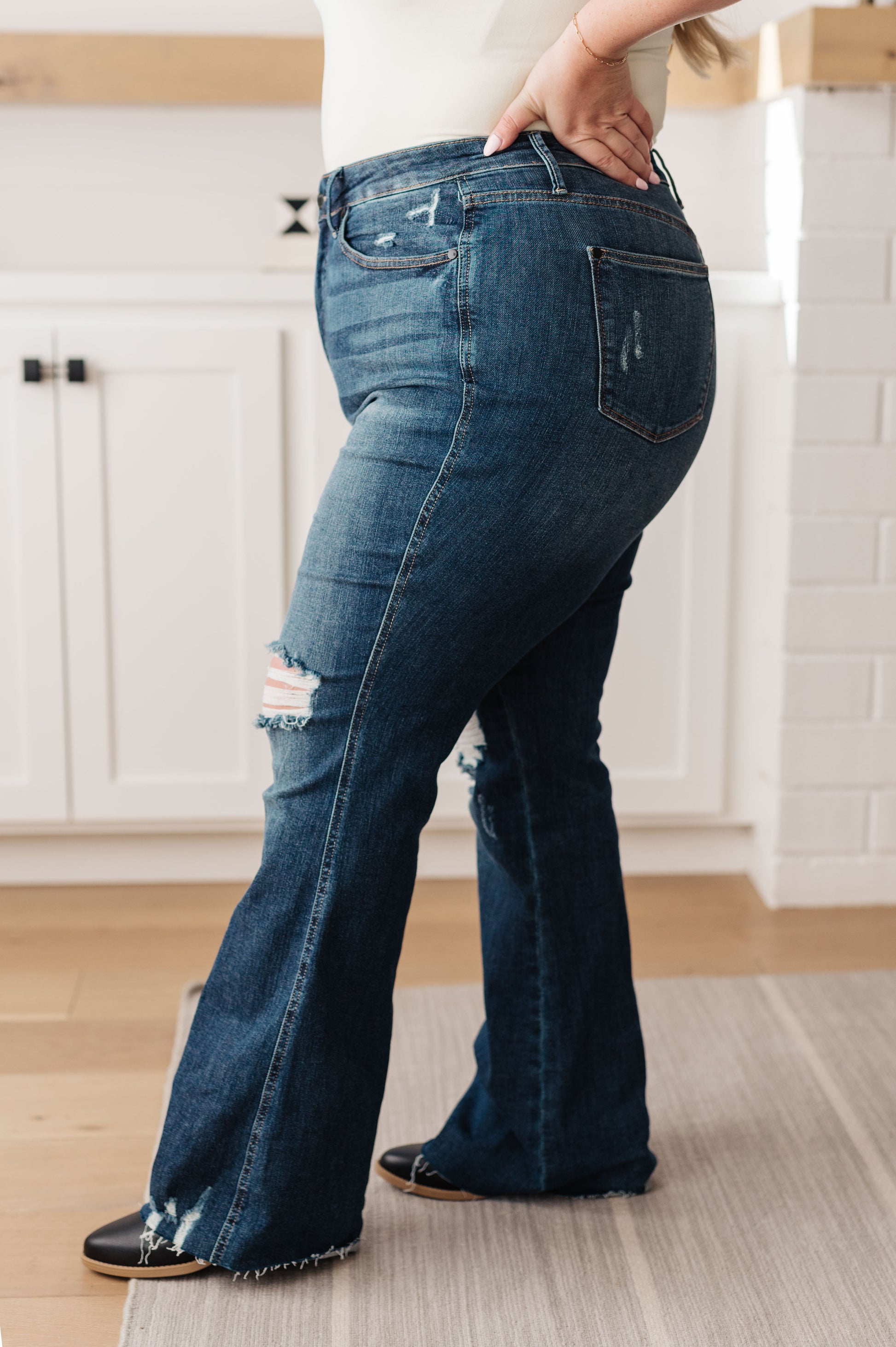 Cassandra High Rise Control Top Distressed Flare Jeans - Shop All Around Divas