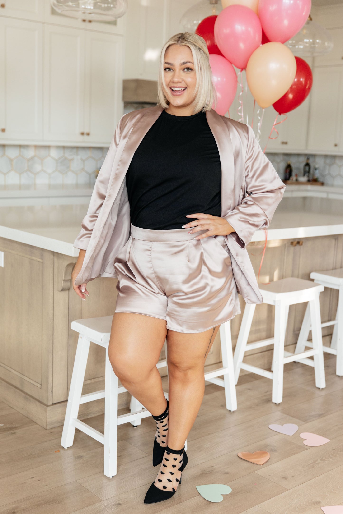 Champagne and Roses Satin Blazer - Shop All Around Divas